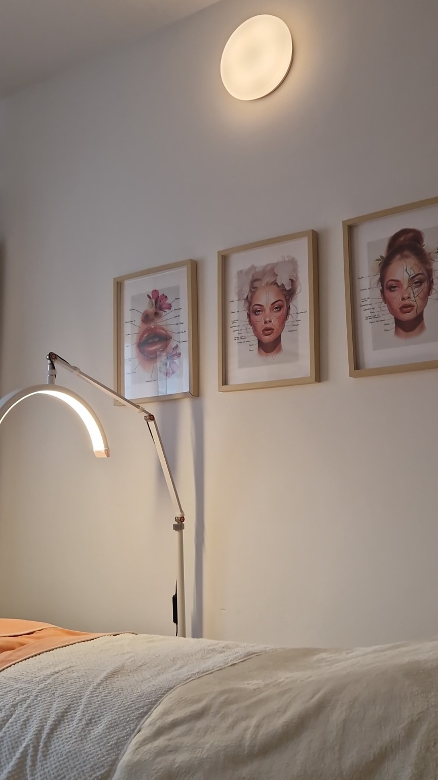 La camilla y la iluminación de la sala de Organic Beauty Care